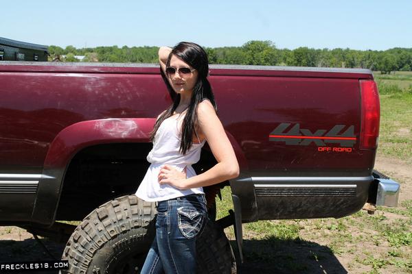 12P Young amateur Freckles 18 goes topless next to a 4 x 4 pickup truck