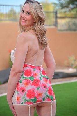 15P Blonde amateur Lilly rides a suction dildo while wearing tan nylons