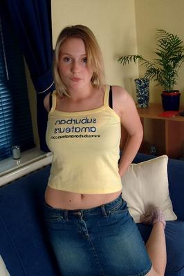 21P European teen with nice tits Tabbi flaunts her curves on a couch