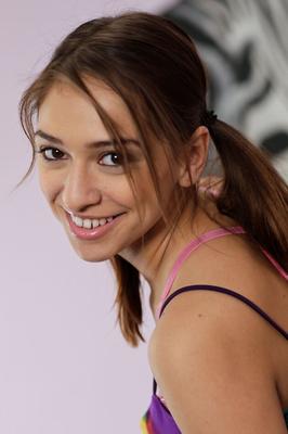 18P Petite brunette teen with small tits Sara Luvv posing in sexy pink ligerie