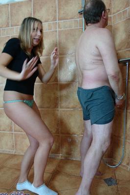 20P Busty European teen Natali finds her old neighbor in the shower and fucks him