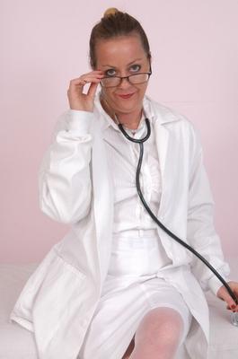 16P Lusty mature doctor in glasses and stockings undressing and teasing herself