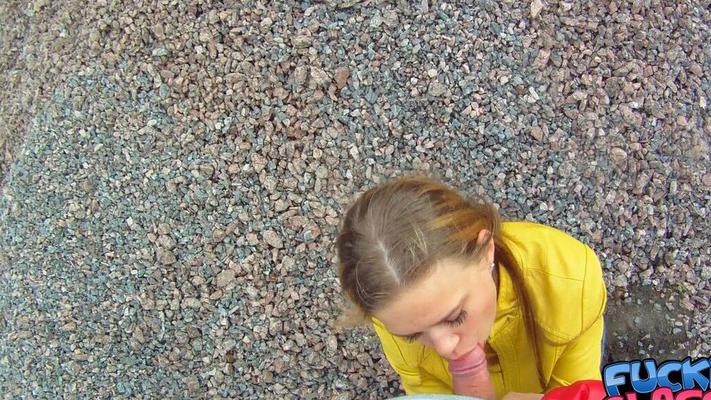 21P Teen Emma gobbles cock & gets a POV doggystyle fuck at a construction site