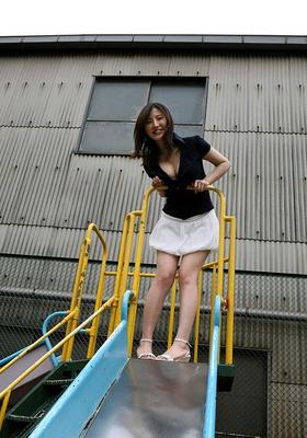 16P Japanese teen Takako Kitahara exposes upskirt panties on slide at playground