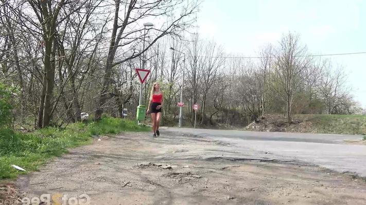 15P Public pissing for sexy blonde babe Claudia