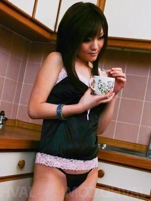 15P Huwari Asian teases her peach till squirts in a cup of coffee