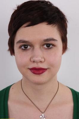 20P Chubby girl with short hair and red lips gets naked for the first time