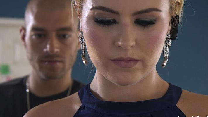 15P Blonde woman ends up suspended in bondage by a rock guitarist