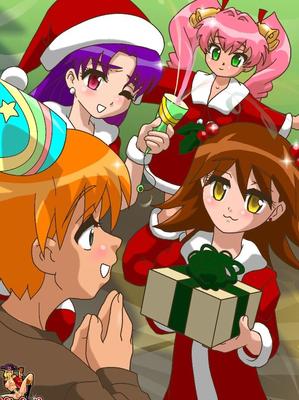 12P Cartoon ladyboys fuck each other's buttholes in a Christmas foursome