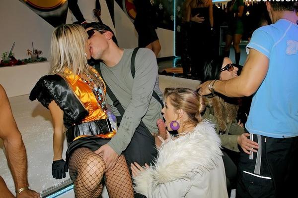 15P Clothed European party girls give male strippers oral sex before wild orgy sex