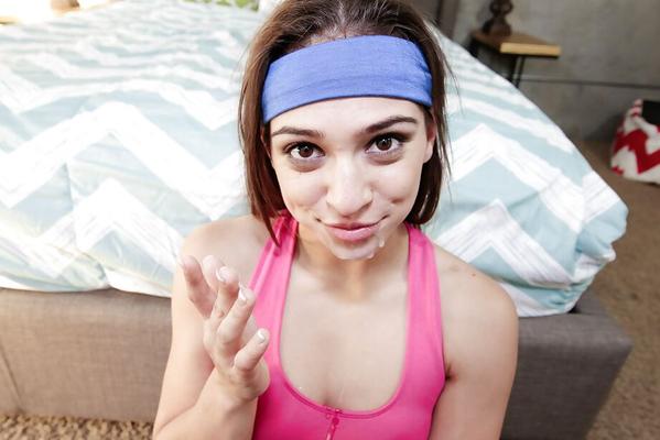 16P Latina teen first timer Sara Luvv delivers CFNM blowjob to big cock