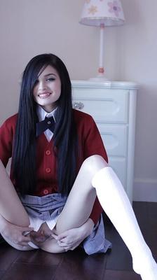 16P Brunette teen Zoey Kus is doing an undressing scene in white socks