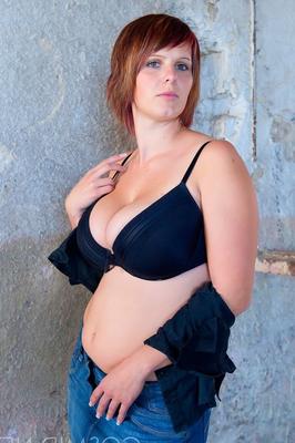 16P Sexy chubby Nika in short skirt unbuttons shirt to unveil her big saggy tits