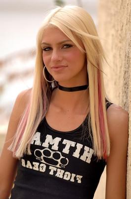21P Slim blonde teen Christine unveils her tiny titties and poses naked in a solo