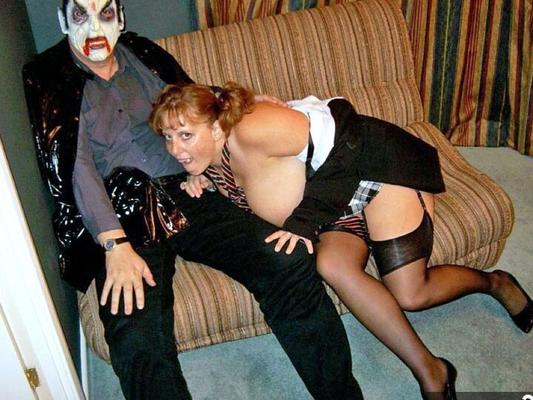 20P UK redhead Curvy Claire blows a man that is dressed as Dracula for Halloween