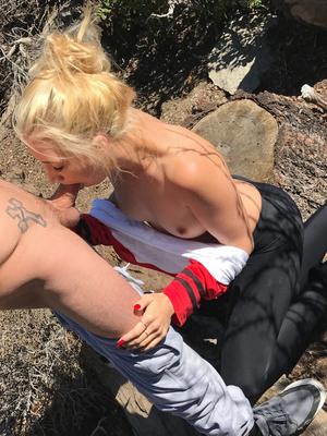16P Blonde amateur Sierra Nicole gets cum on her face during a BJ in the woods