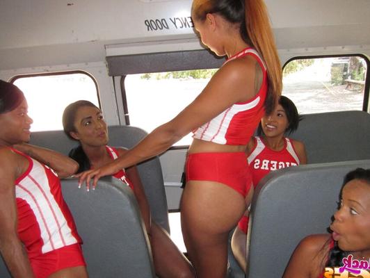 16P Sexy black girls have group lesbian sex on the team bus