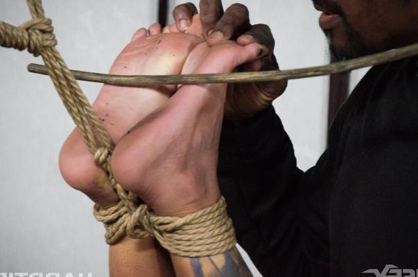 14P Black girl Jessica Creepshow finds herself suspended by rope in the nude