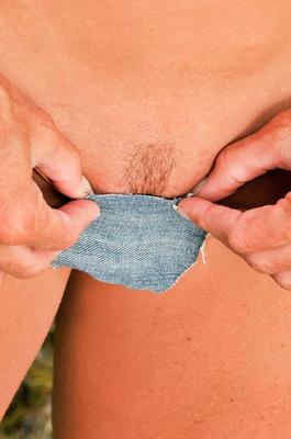 21P MILF cowgirl Sofie Marie showing her tiny tits & her trimmed twat outdoors