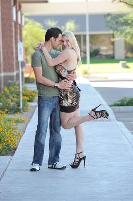 12P Blonde amateur exposing large boobs and shaved pussy outdoors in high heels