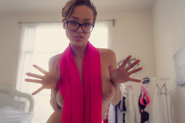 10P Amateur model Sabrina Nichole shows her great tits while wearing glasses