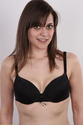 20P Girl next door type Katerina models in her clothes before stripping bare naked