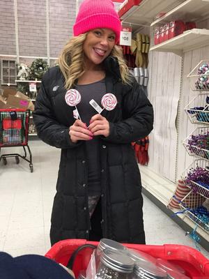 15P Amateur chick Meet Madden goes Christmas shopping topped in a pink toque
