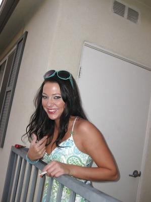 16P Danni Dillion smoking on the balcony and strips to her underwear