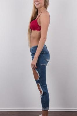 20P Tall blonde Stepanka divests herself of ripped jeans for her first nude shoot