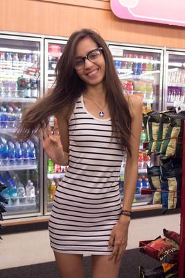12P Tall teen Inez Saldero flashing an arousing upskirt in pink panties in public