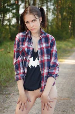 20P Teen first timer strips totally naked on a dirt road out in the country