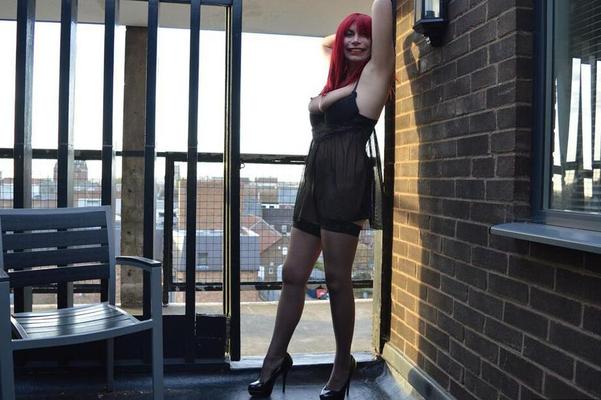 20P Older redhead Barby Slut exposes herself while wearing black lingerie