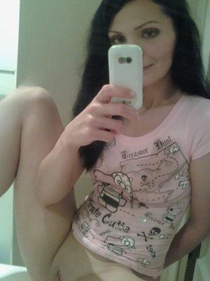15P Brunette ex girlfriend takes selfies of her tits and shaved pussy