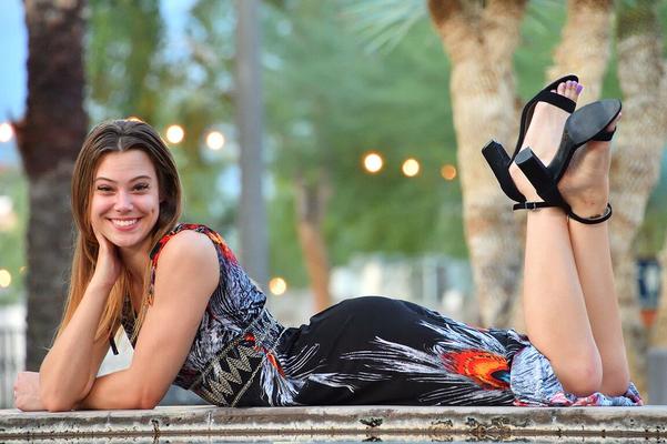 21P Glamorous babe Avery models in a sexy dress & heels & teases naked outside