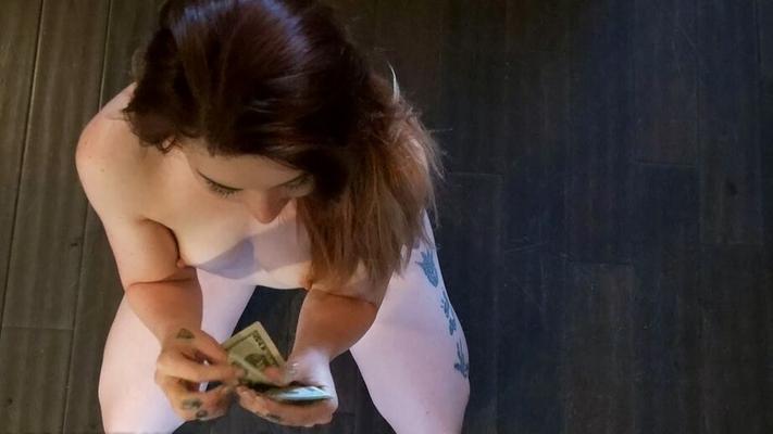 16P Naked hooker Kat Monroe blows a large cock for cash money POV style