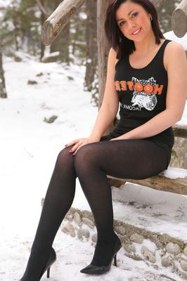 21P Curvy girlfriend Gemma Jack reveals her tits wearing nylons in the snow