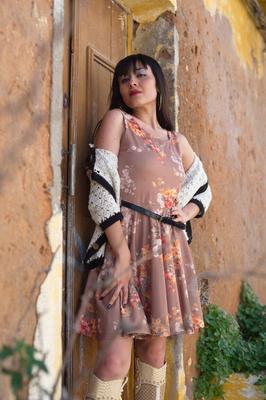 12P Asian model Sophia Jade flashes her upskirt panties on a cobblestone street