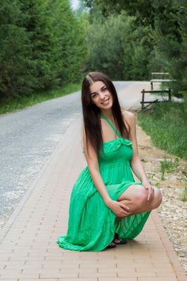 16P Sweet teen Evita Lima sets her great body free of a long dress on a sidewalk