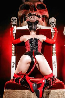 16P Kinky cosplay model Rachel Starr modeling naughty latex uniform and boots