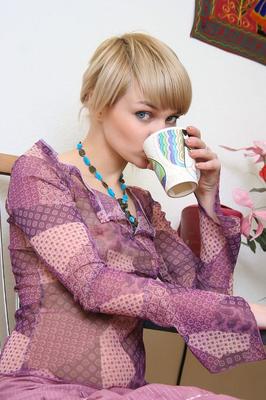 16P Young blue-eyed blonde Cindy B doffs a pretty dress to pose nude in knee socks