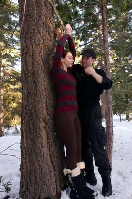 21P Hot babe Amber Keen gets tied to a tree and tortured on a cold winter day