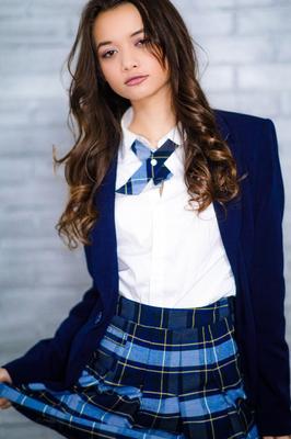15P Tiny teen Alex De La Flor removes school uniform to pose nude in tie and socks