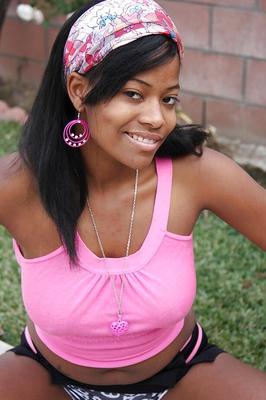 16P Smiley ebony girl with massive bosoms getting rid of her clothes