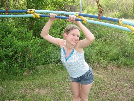 12P Perky girl next door Shelby shows off her perfect teenage breasts in the park