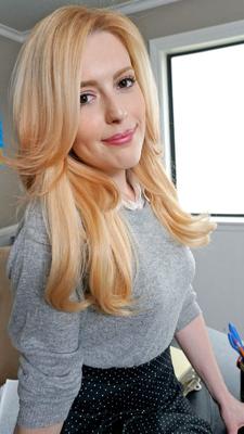 18P Perfect blonde babe Emilia Song poses in the classroom and shows her tits