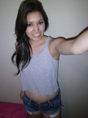 16P Petite amateur brunette cutie Selena takes a selfie of her hot tits and ass