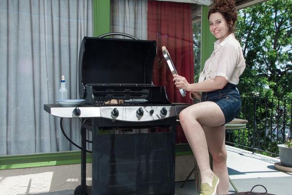 21P Sexy housewife in denim shorts Fiona M exposes her hairy pussy in the kitchen