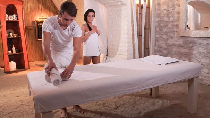 17P Hot dark haired girl rides her masseur after being oiled up and body rubbed