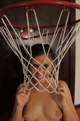 21P Cute cheerleader Bella Luciano strips & shows her big ass on the b-ball court