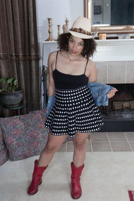 17P Chubby babe Grae Savage strips off her cowgirl uniform and shows bushy cunt